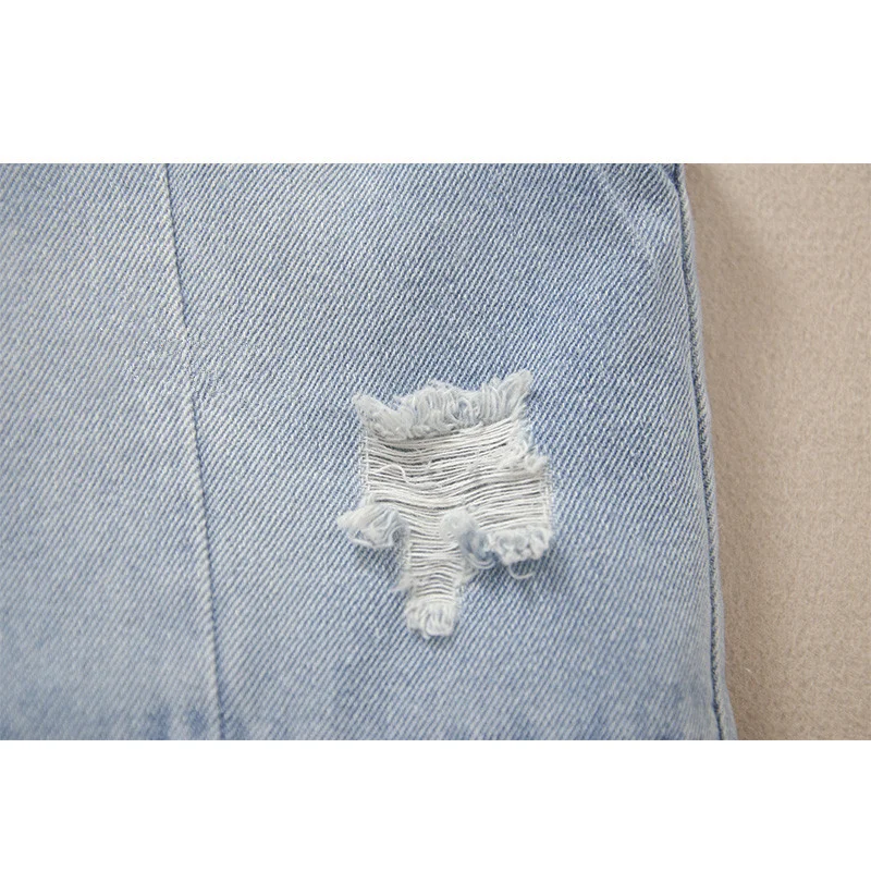 Vintage Light Blue V Neck Frayed Denim Vest Women Waistcoat Slim Short Cowboy Sleeveless Jacket Coat Casual Jeans Vests Female