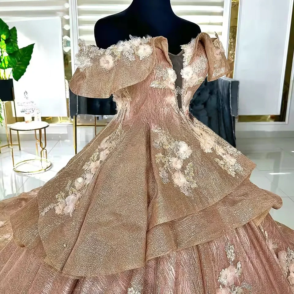 فساتين Quinceanera المنتفخة ثوب الكرة قبالة الكتف الأزهار سباركلي الحلو 16 فساتين 15 Años المكسيكي حسب الطلب