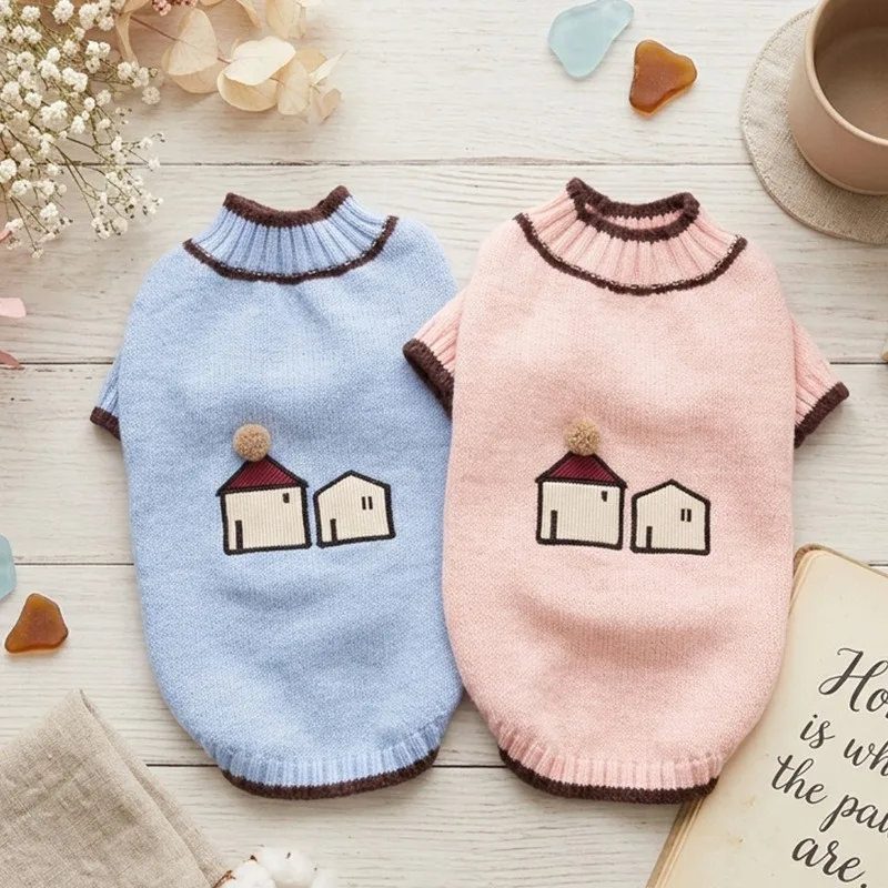 Cartoon Bichon Sweater Warm Pet Clothes Winter Small Medium Dog Knitted Pullover Thickened Maltese Two-Legged Clothes
