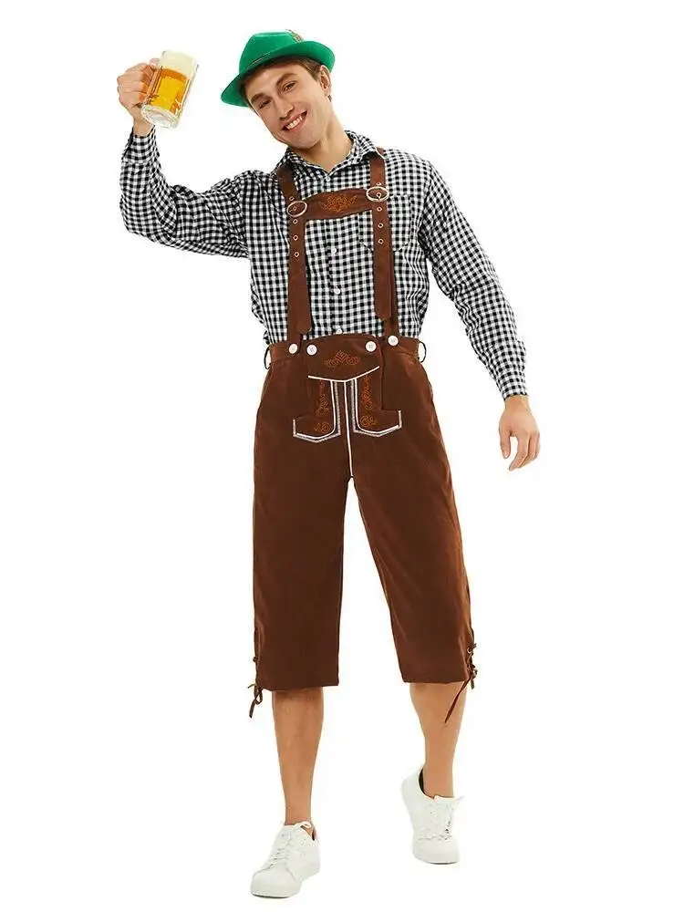 هالوين تأثيري الألمانية ميونيخ الرجال مهرجان البيرة زي منقوشة قميص وزرة البيرة مرحلة الأداء شركة #4