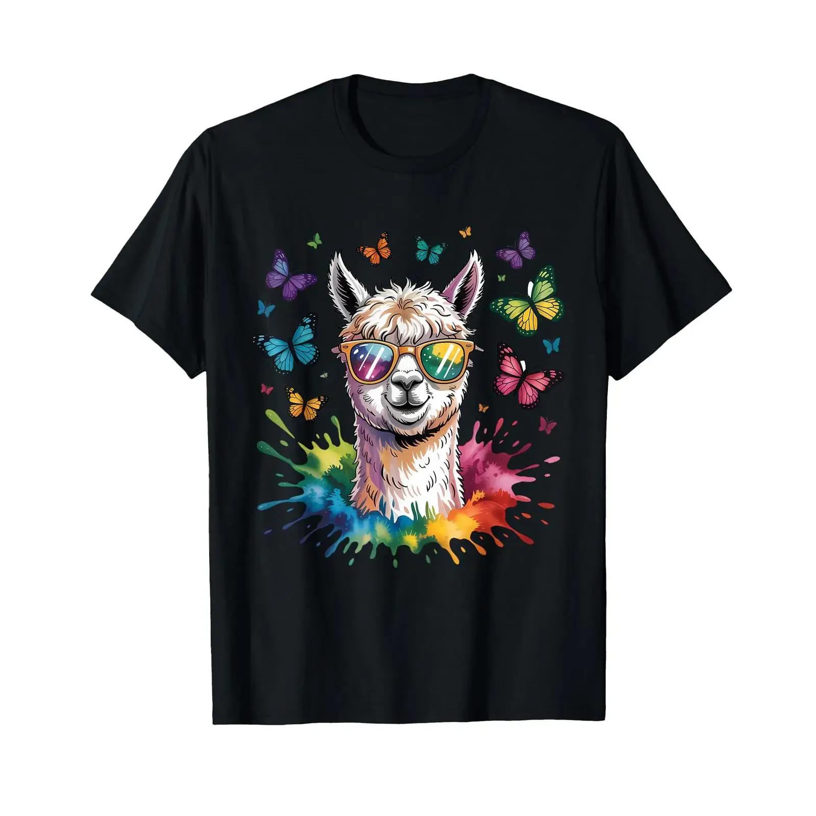 Cute Llama with Sunglasses Animal Art Funny Alpaca T Shirt vintage Washed Versatile homme streetwear Casual fashion graphic