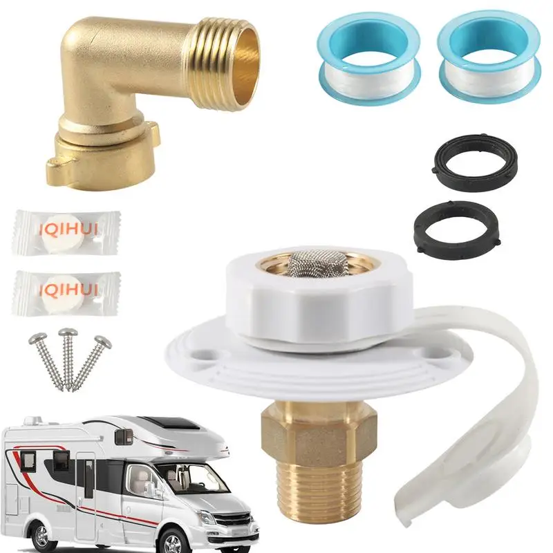 RV City Water Inlet Brass Sturdy City Water Inlet RV Valve With Check Valve Multifunctional RV Fresh Water Inlet With Screws For