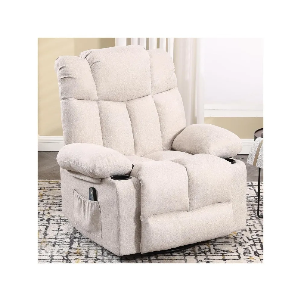 Massage Swivel Rocker Recliner with Heat and Vibration, Nursing Chairs Swivel Glider Heated Recliner with Cup Holder