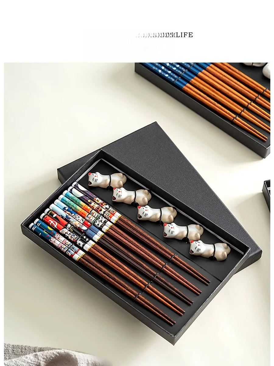 

Tlife Paleolithic Real Wood Chopsticks Anti-slip Sharp Tip Dishwasher Safe Japanese Style Gift Box Set for Daily Use