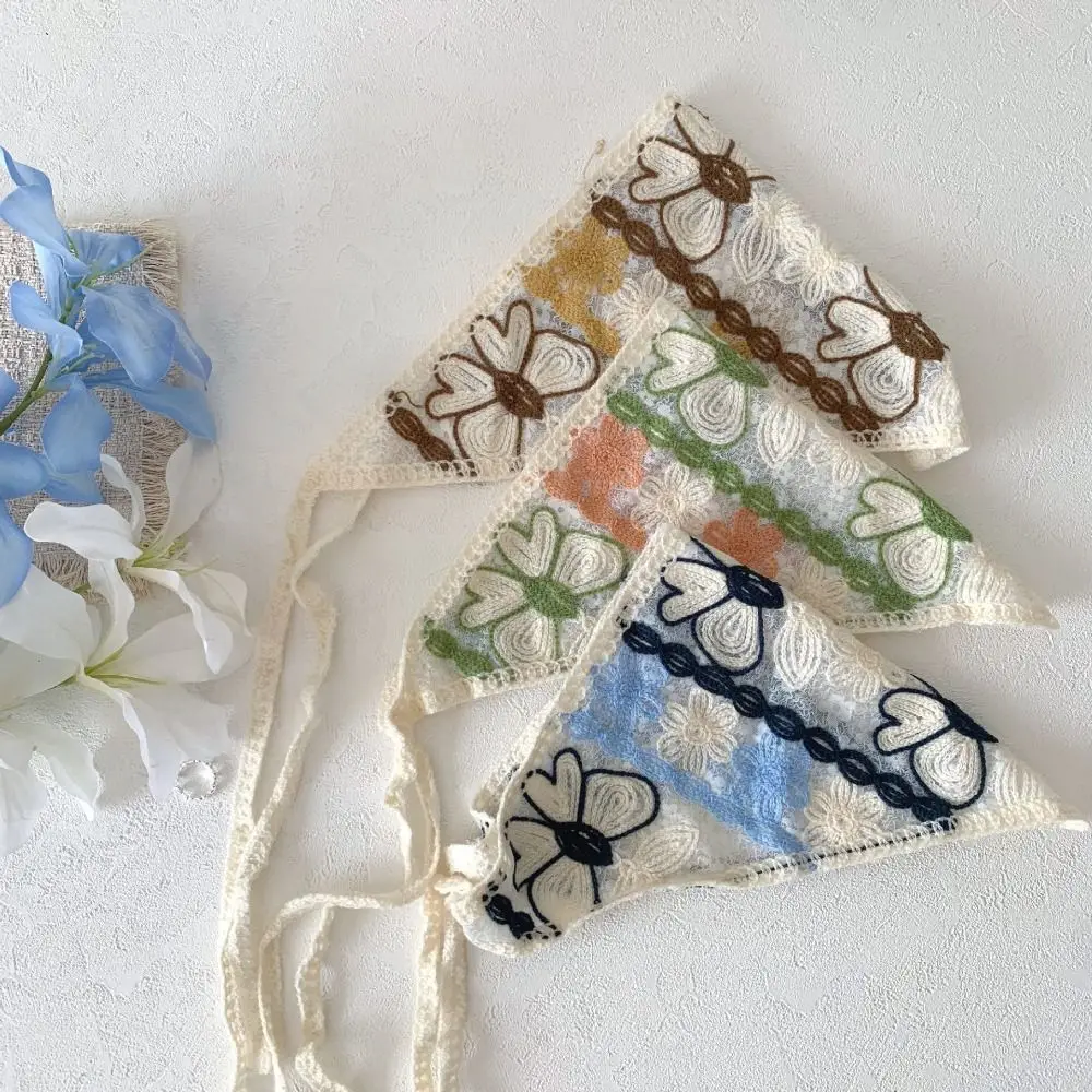 

Cute Hollow Out Headscarf Sweet Flower Knitted Hair Scarf Lace Scarf