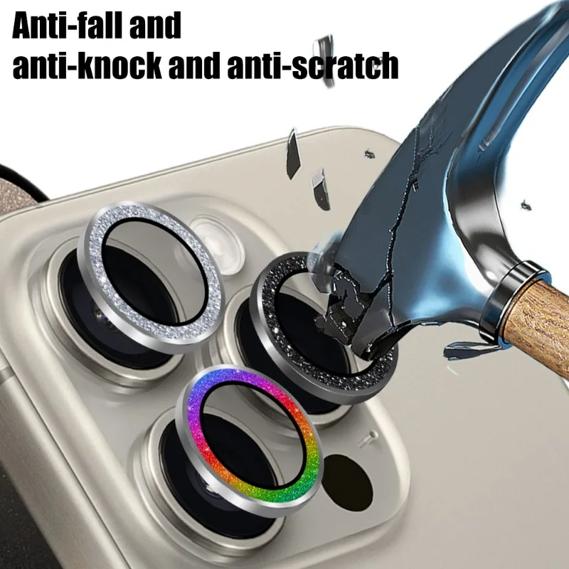 Glitter Camera Lens Protector for Iphone 15 Pro Max Plus Metal Lens Frame Full Coverage Protective for Iphone 15Pro Lens Cover