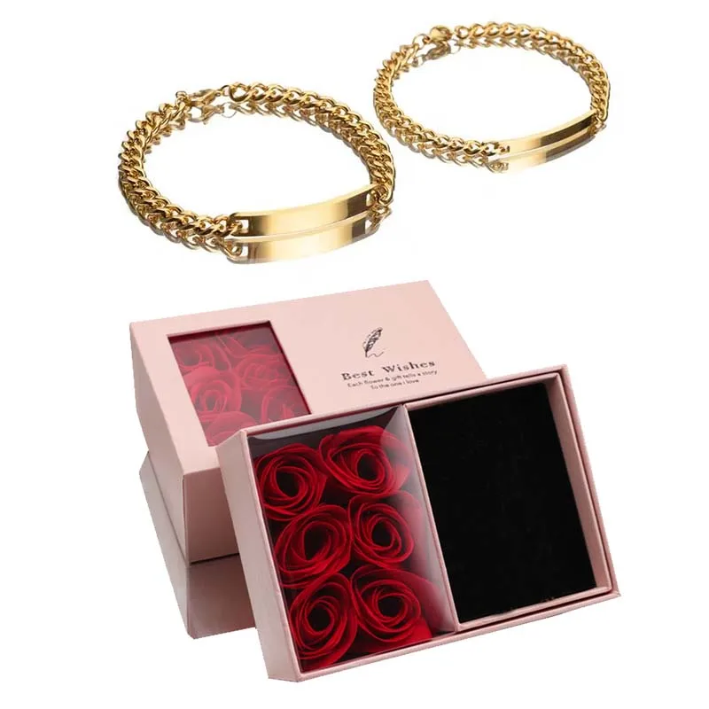 

Customized Name Bracelet + Eternal Roses Jewelry Box - Gift Set for Couples Wife | Anniversary Birthday Drop Shipping