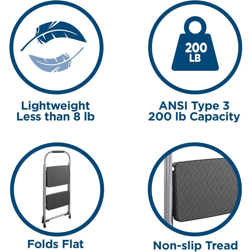 مقعد قابل للطي من الفولاذ عالي التحمل بخطوة مزدوجة باللون الرمادي #4