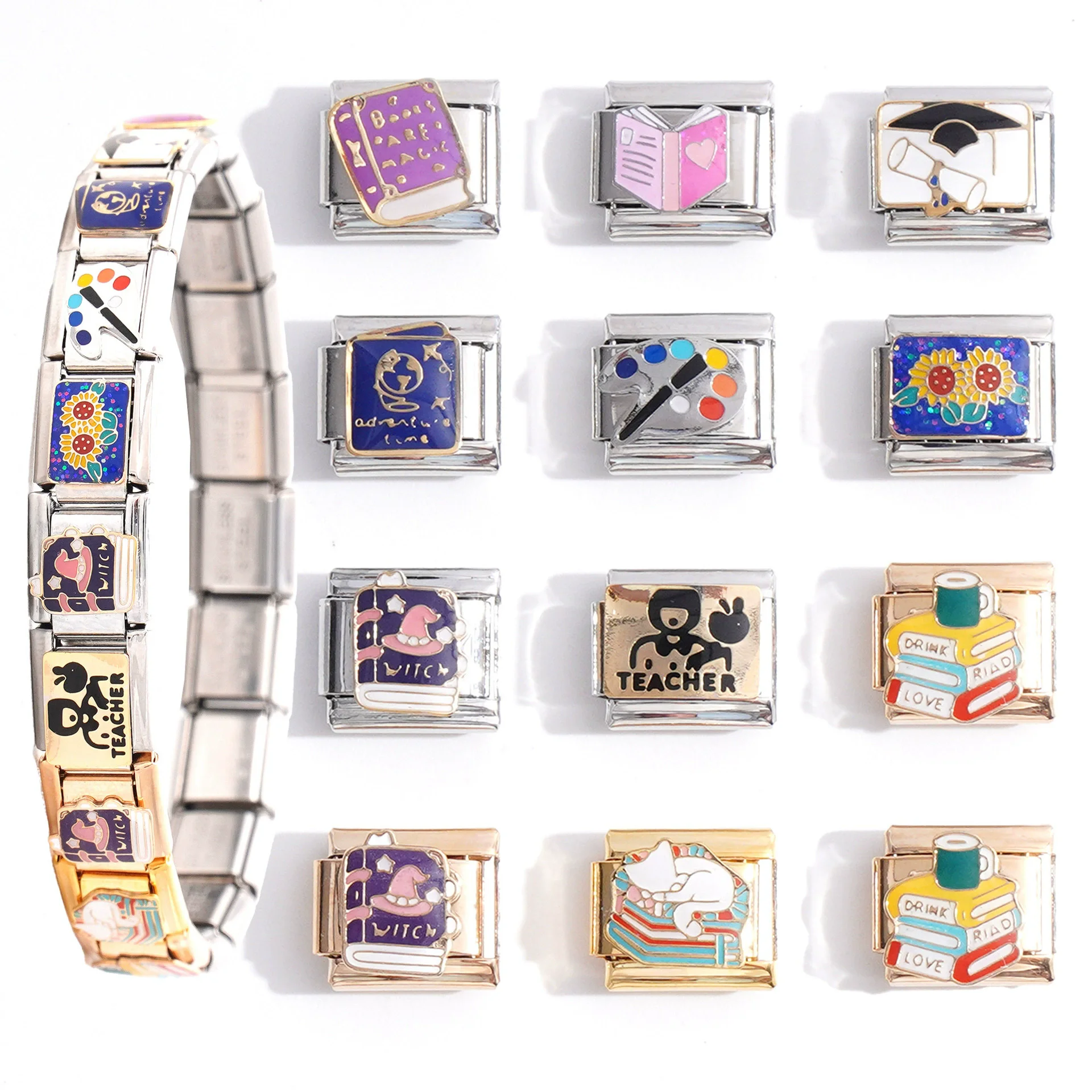 2025 ماجيك ستون كتاب سحر الروابط الإيطالية 9 مللي متر سوار الفولاذ المقاوم للصدأ للفتيات هدية عيد ميلاد DIY بها بنفسك المجوهرات بالجملة