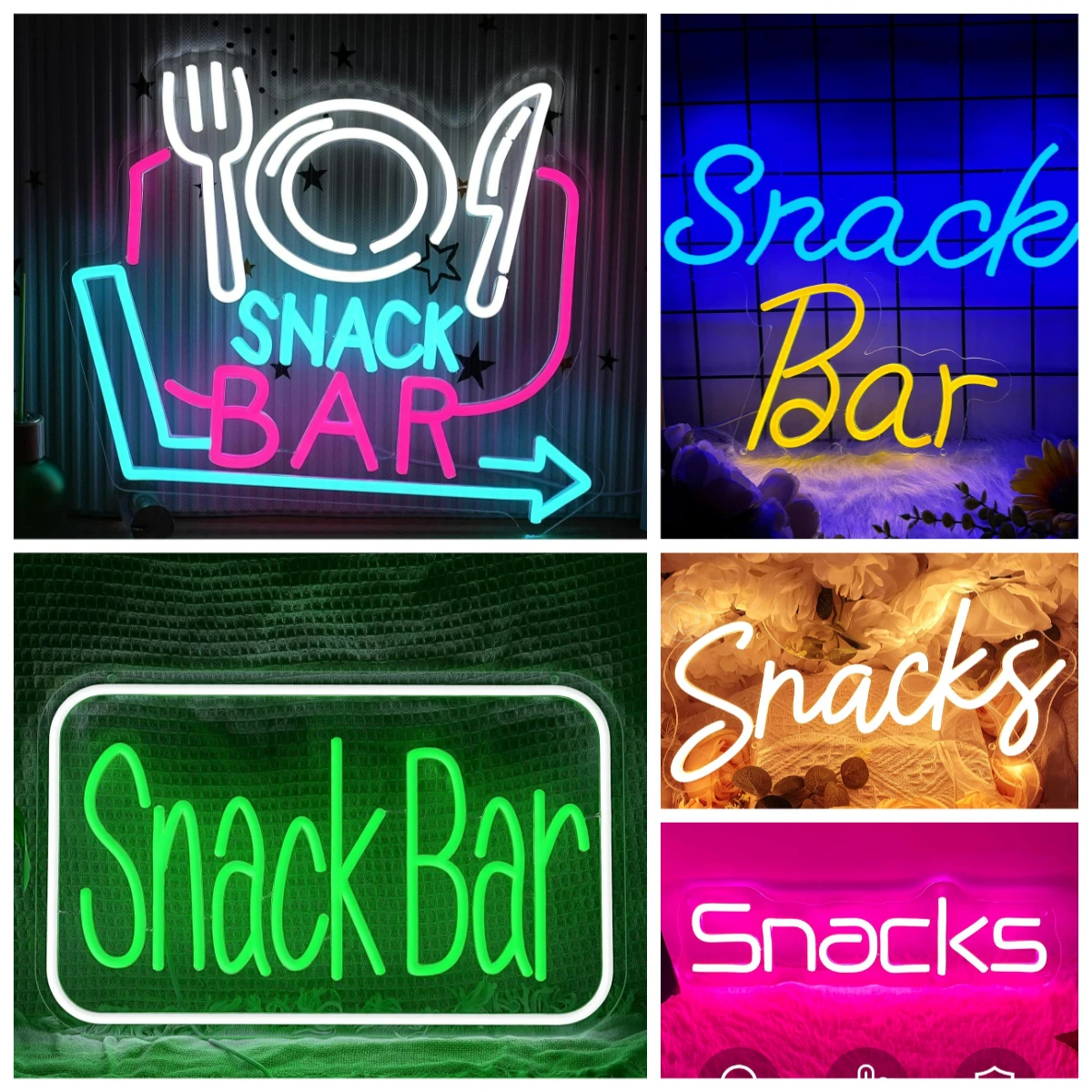 Snack Bar Neon Sign Dimmable LED Light for Cafe Fast Food Shop Man Cave Kitchen Party Aesthetic Wall Decor Gifts Signboard Light