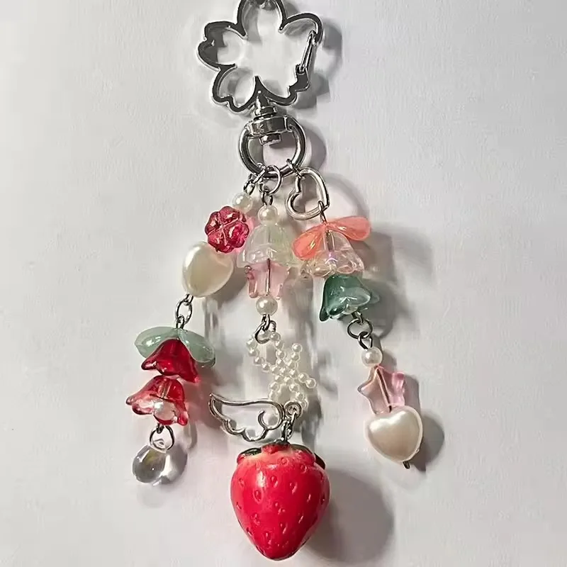 Cute Bear Strawberry Beaded Phone Chain, Fairytale Charm