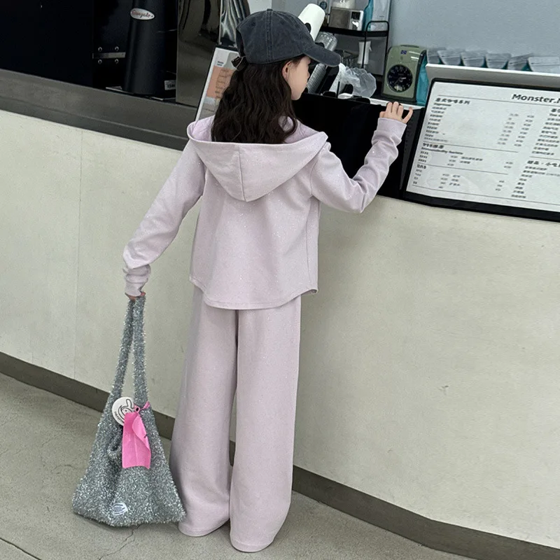 Sweatshirt Set Sporty Style Grils Children Autumn New Fashionable Korean Fashionable Solid Simple Long Sleeves Comfortable
