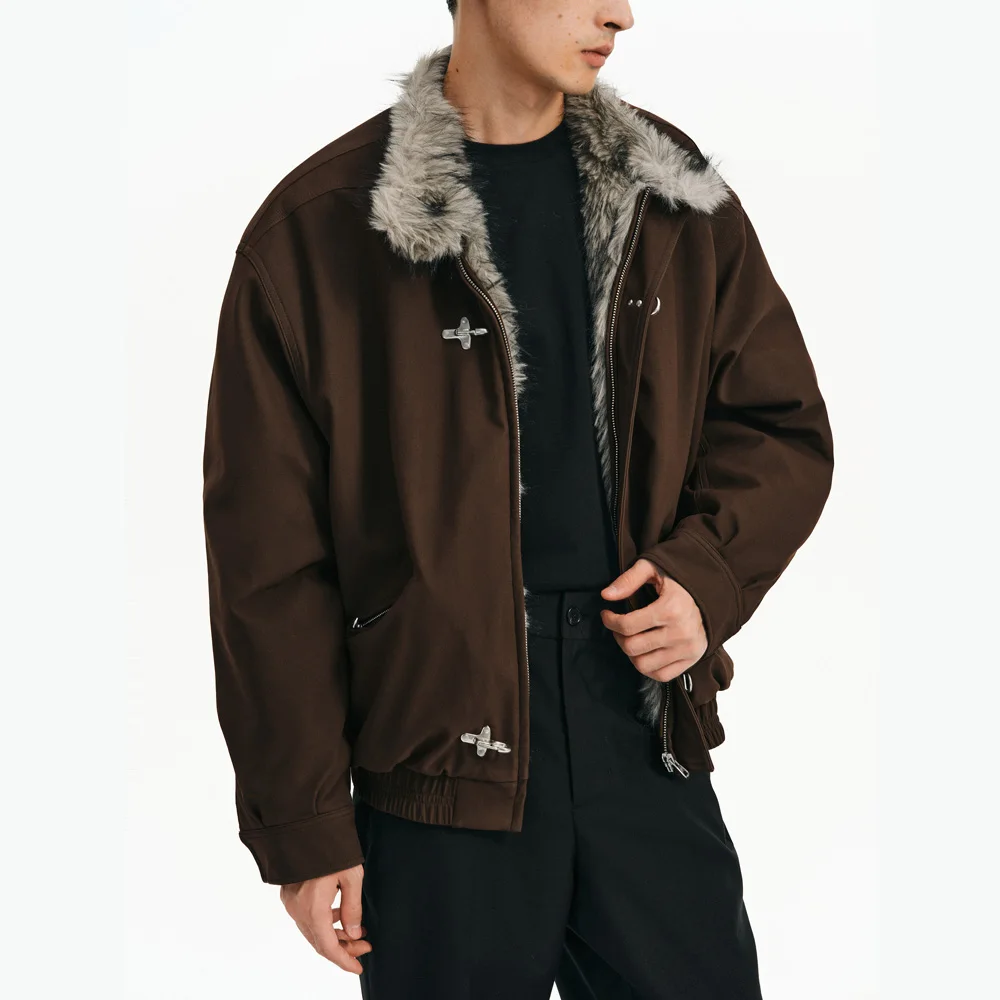 Inner Fur Thicken Warm Bomber Jacket Men Women  American Plane Buckle Vintage Fashion Stand Collar Parkas Jacket Winter Coat