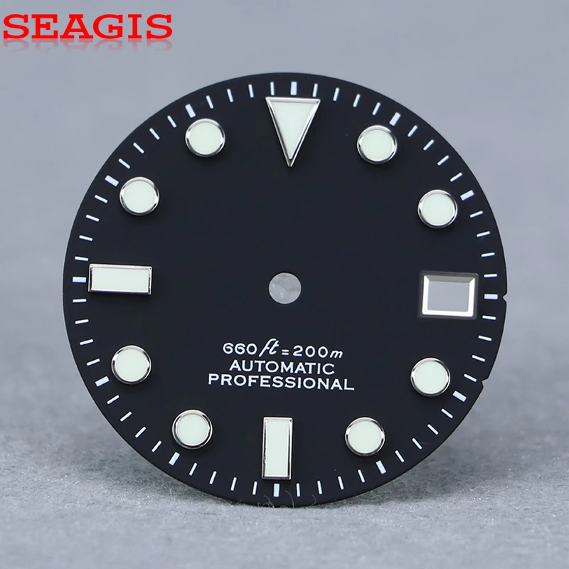 28.5mm dial matt black mod for skx007 YM index nh35 Dial movement BGW9 C3 lume