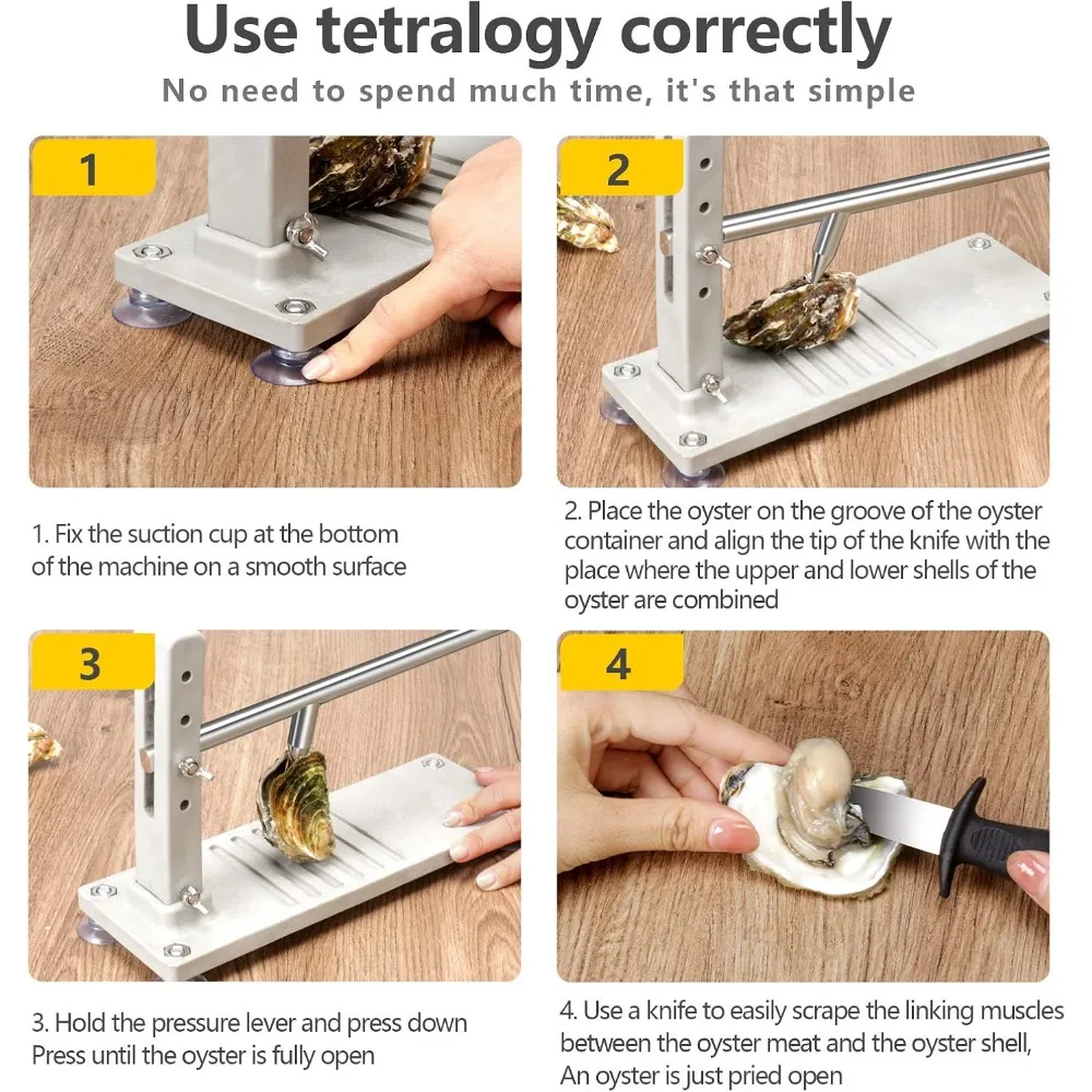 Oyster Shucker Tool Set Oyster Opener Tool Kit with 3 Adjustable Height Stainless Steel Oyster Clam Opener Machine 2 Knives