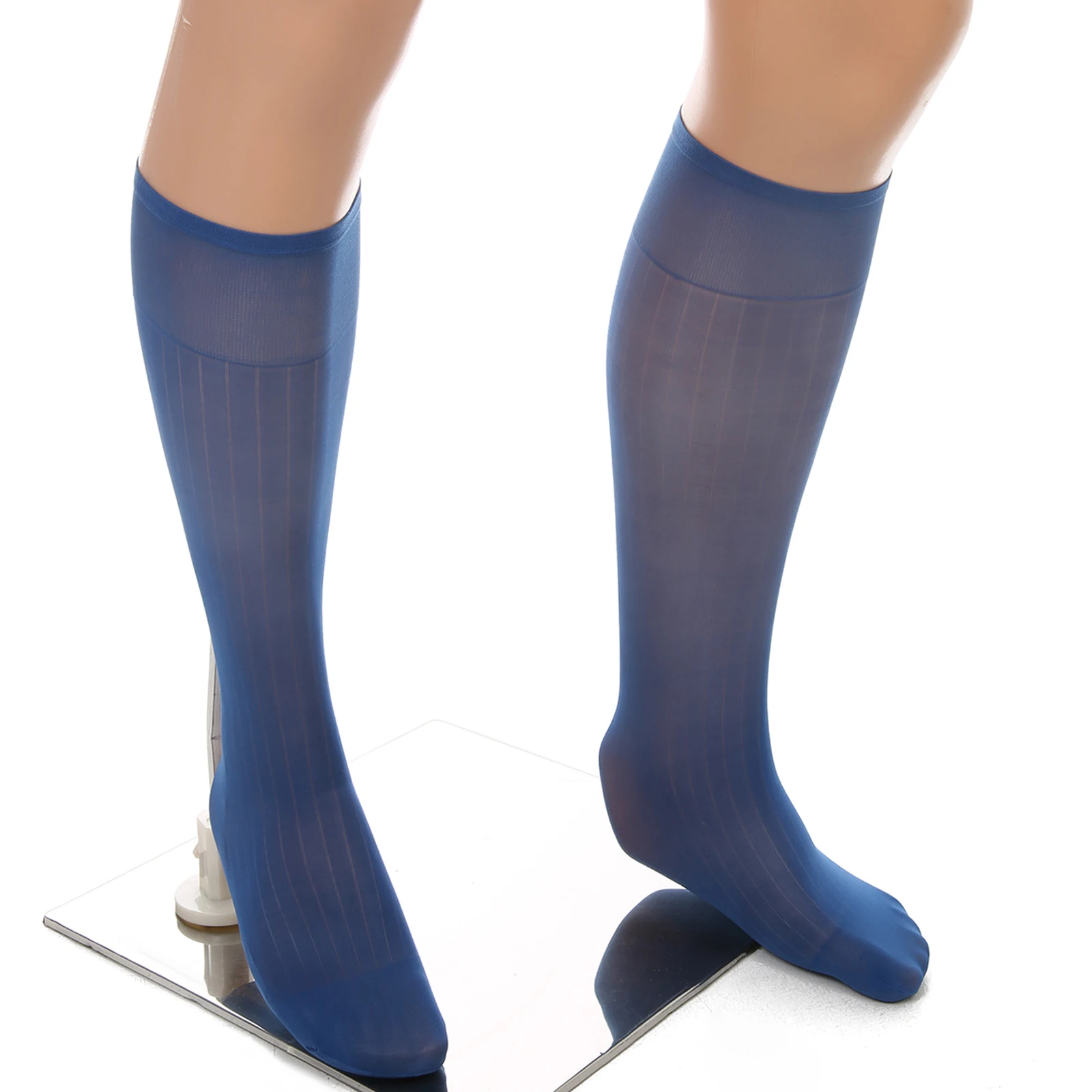 

Men Thin Dress Tube Translucent Socks Thin See Through Solid Color Business Stockings Middle Tube Hosiery Wide Striped Socks