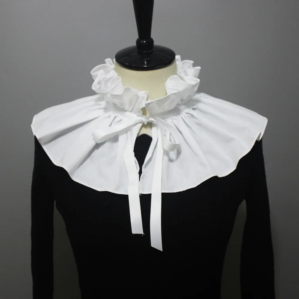 Victorian Ruffle Women Fake Collar Adjust Size Lace-Up False Collar Elizabethan Collar for Lady Girl