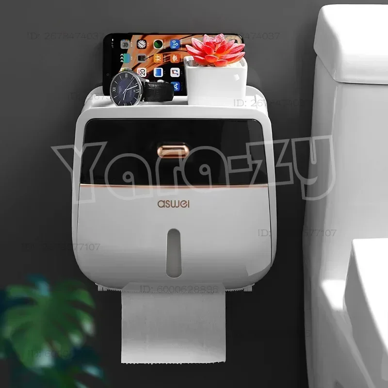 1pc-トイレットペーパーホルダー二層大容量収納ボックス壁掛け防水ティッシュボックスバスルームアクセサリー