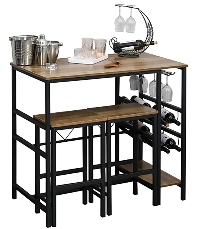 

Modern Vintage Design Multi-Purpose Bar Table Set 2 Stool & 3 Tiers Storage Rack for Home or Hotel Made of Metal