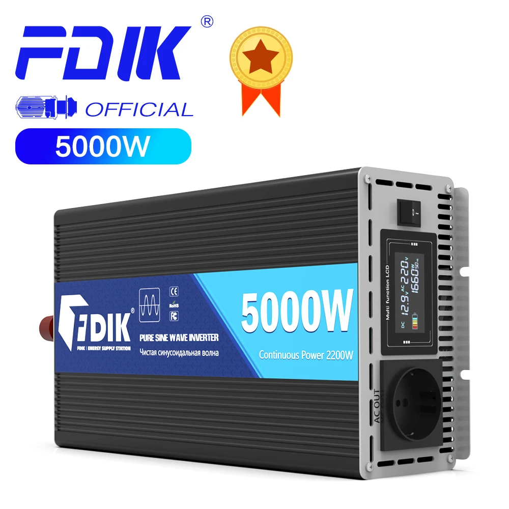 FDIK Inverter 12V 220V Pure Sine Wave Inverter 24V 5000W With Color Screen Display Solar Power Converter For RV And Camping