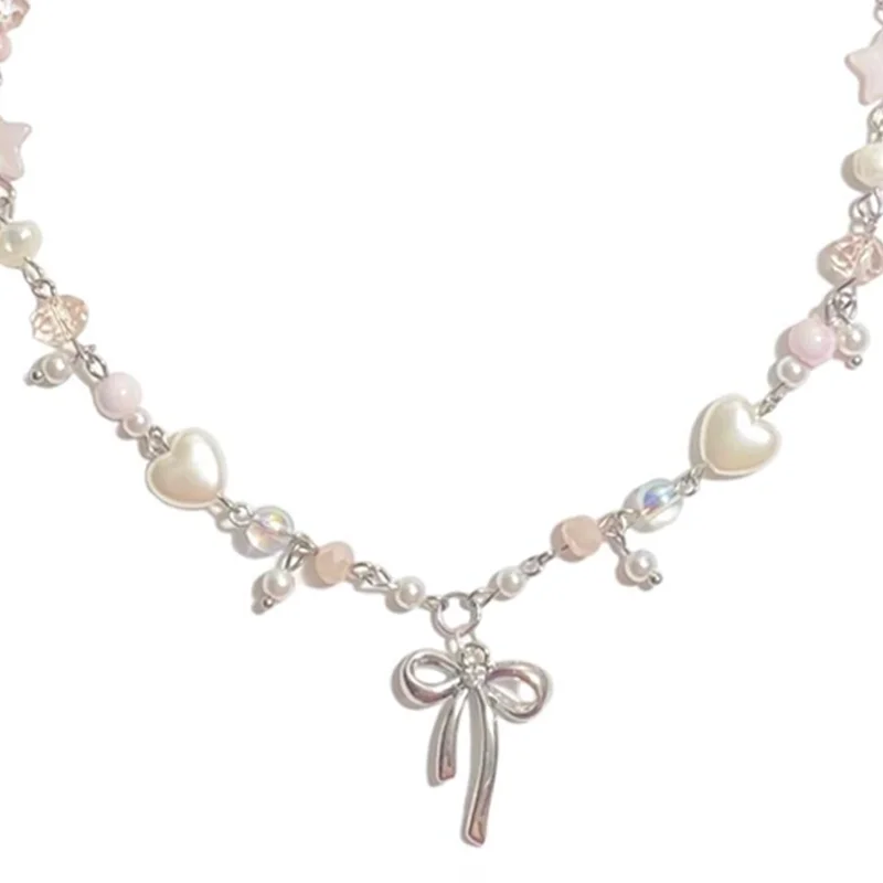 Pearl beaded ribbon necklace Y2K Fairy Core Jewelry