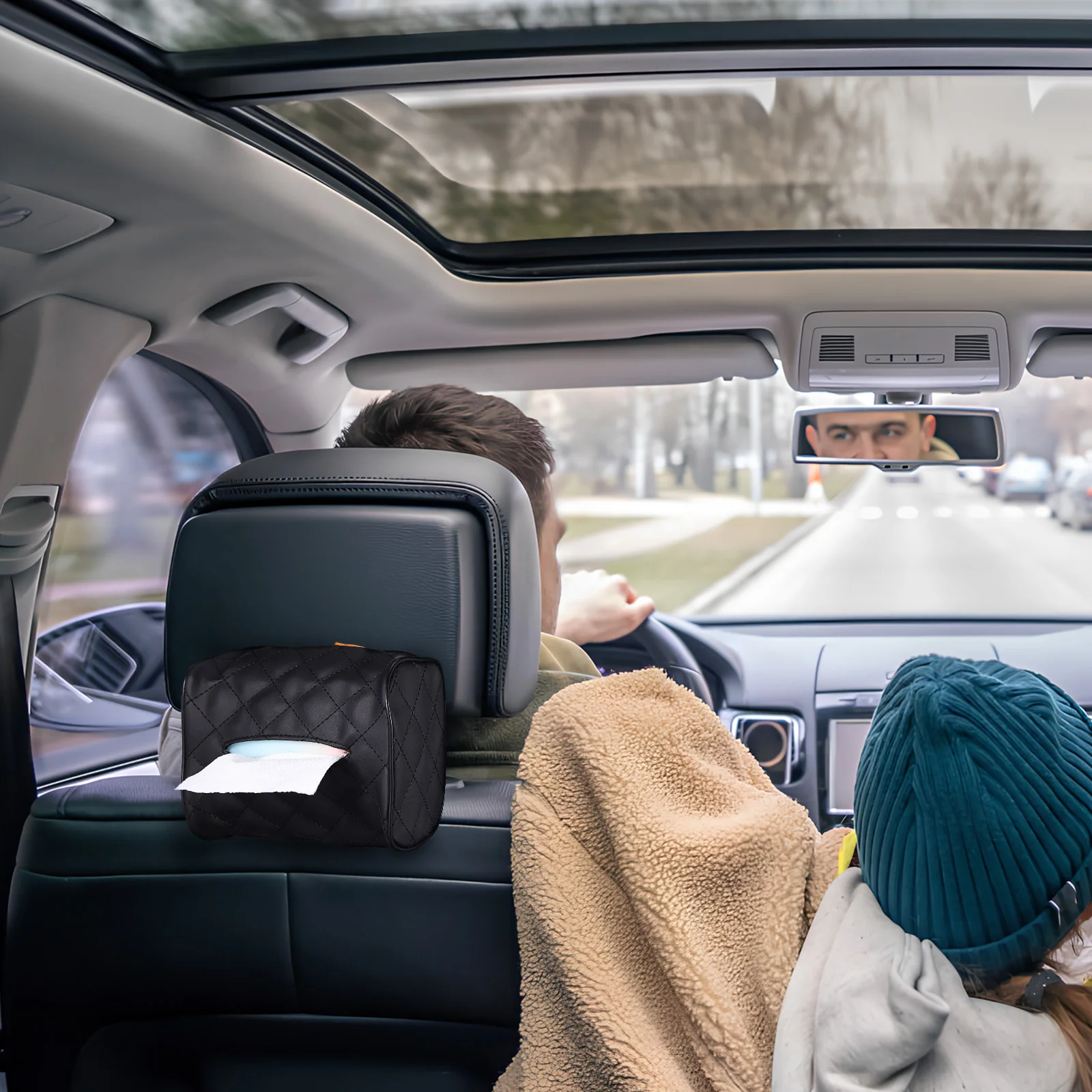 

Car Tissue Box Holder Organizer Napkin Dispenser Cube Pu Black Space Saving Easy Access Refill Car Interior Accessories