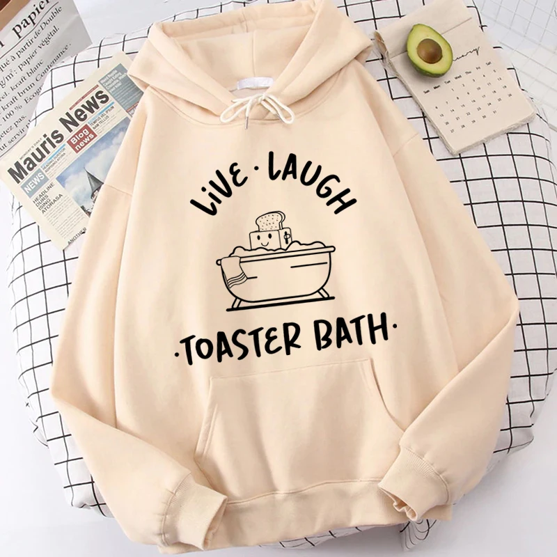 

Live Laugh Toaster Bath Print Hoodies Fashion Round Neck Women Sweatshirt Long-sleeved Autumn Winter Clothes Women Pullovers