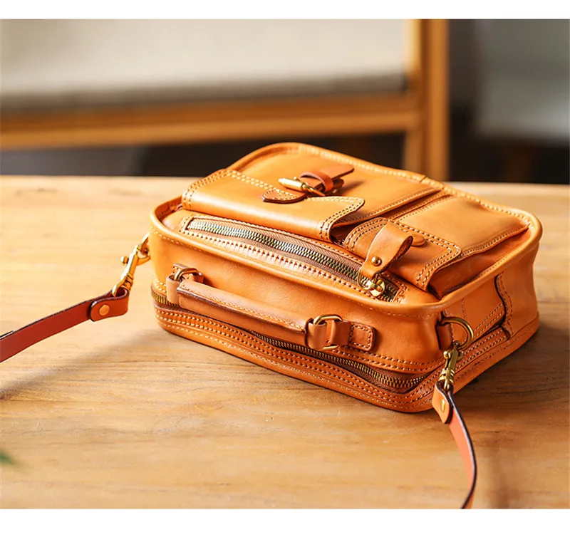 Modische Vintage-Handtasche aus natürlichem Echtleder für Damen, kleine Multi-Taschen-Organizer-Handtasche, Designer-Luxus-Schultertasche aus echtem Rindsleder – Detail 10