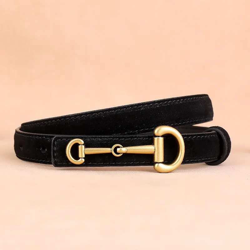New Simple Ladies Two-Story Leather Thin Belt Horseshoe Buckle Joker Jeans Dress Dating Daily Commuter Holiday Gifts.