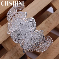 925 Sterling Silver jewelry bangle Hot engagement jewelry exquisite retro charm hollow big women lady flowers openings bracelet