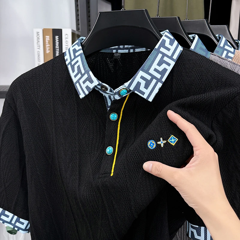

Luxury Fashion Men's Lapel Polo Shirt Short Sleeve T-Shirt Summer New Exquisite Embroid Wrinkle Resistant Knitwear Men'swear Top