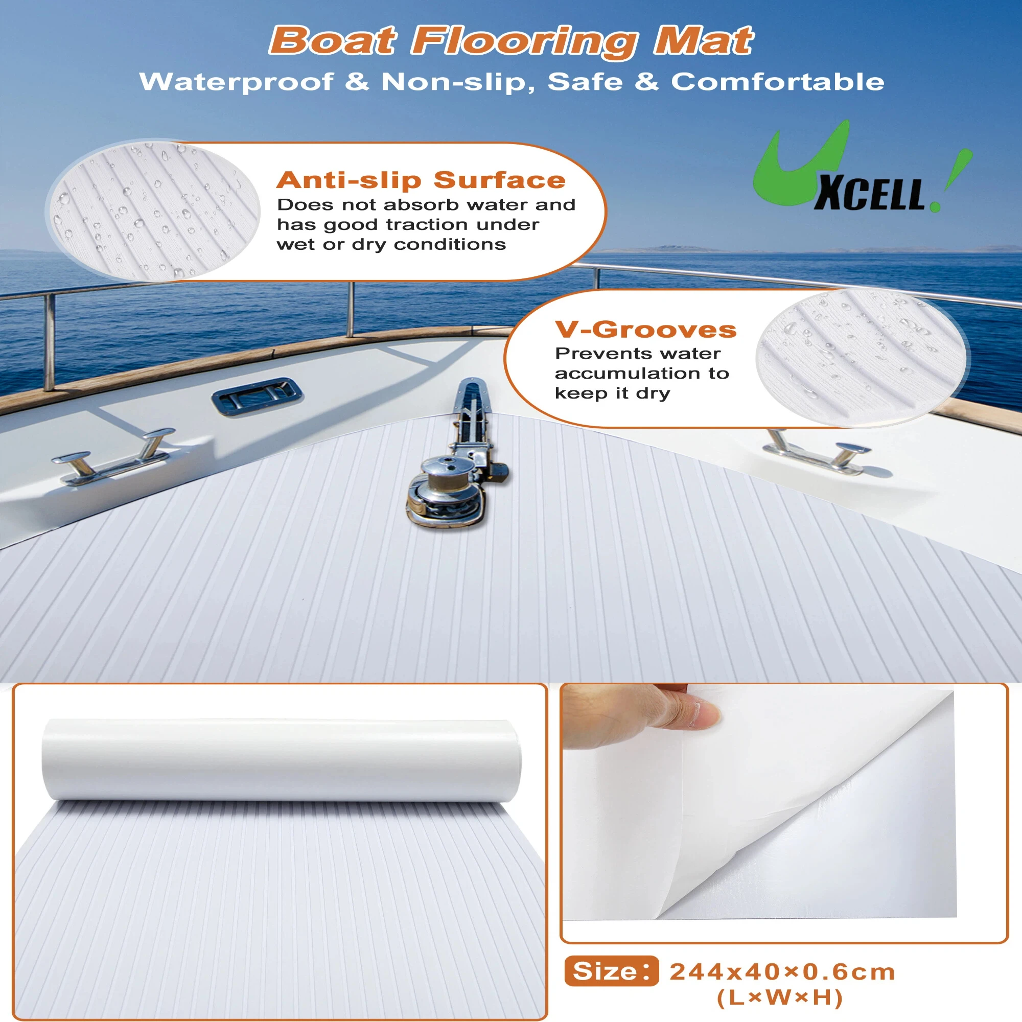 UXCELL الأبيض 244x40x0.6 سنتيمتر ذاتية اللصق قارب الأرضيات ورقة إيفا رغوة ورقة عدم الانزلاق وسادة تثبيت للقوارب التزيين لوح التزلج #1