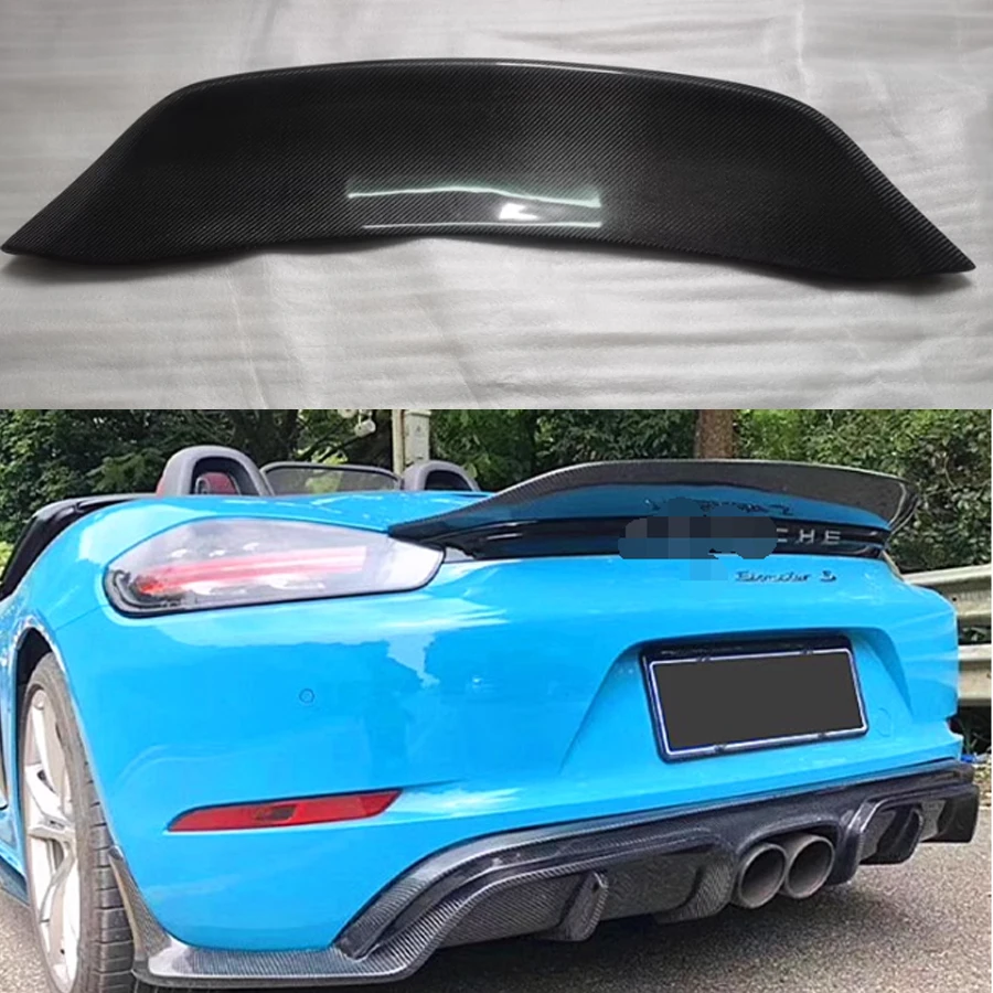 For Porsche 718 982 Cayman Boxster BKS Style Carbon Fiber Tail fins Rear Trunk Spoiler Guide Wing Rear Wing diverter body kit