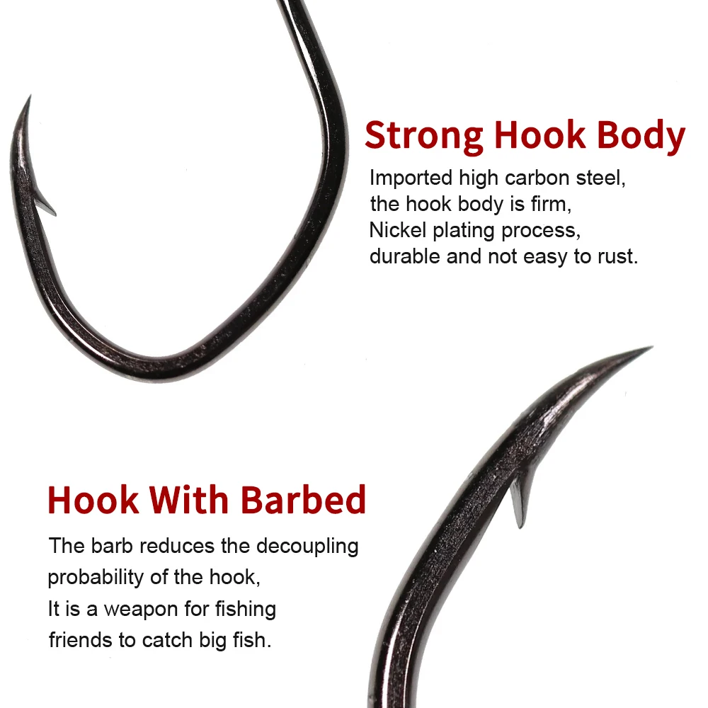 Elllv 100pcs Freshwater Saltwater Fishing High Carbon Steel Barbed Catfish Hook Big Baithook 8 6 1/0 2/0 3/0 4/0 6/0 8/0