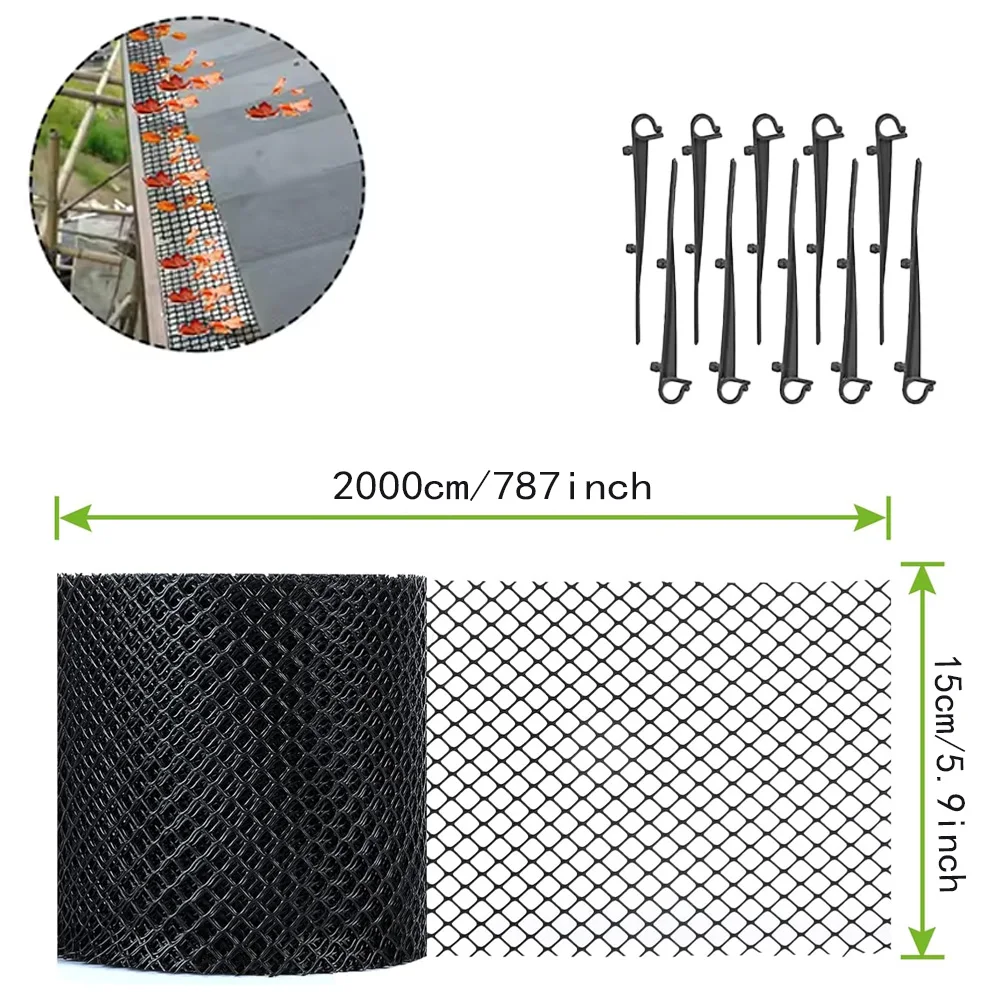 Plastic Gootbeschermer Mesh Roll Tuin Drainagebeschermer Bladpuin Blocker voor het voorkomen van verstopte afvoeren met 10-clip vast