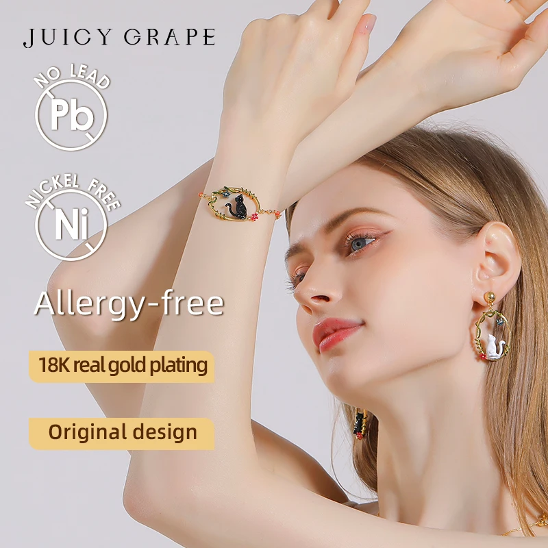 Imagem -03 - Juicy Uvape-pulseira de Gato Preto para Mulheres Banhada a Ouro 18k Esmalte Pintado à Mão Festa e Presente de Aniversário Jóias da Moda