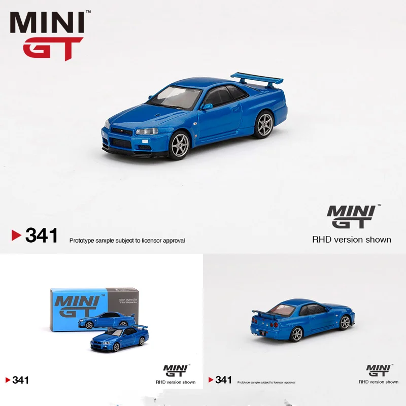 Mini gt 1:64日産スカイラインgt-r r34 v-spec ii #341,合金車モデル,ギフト