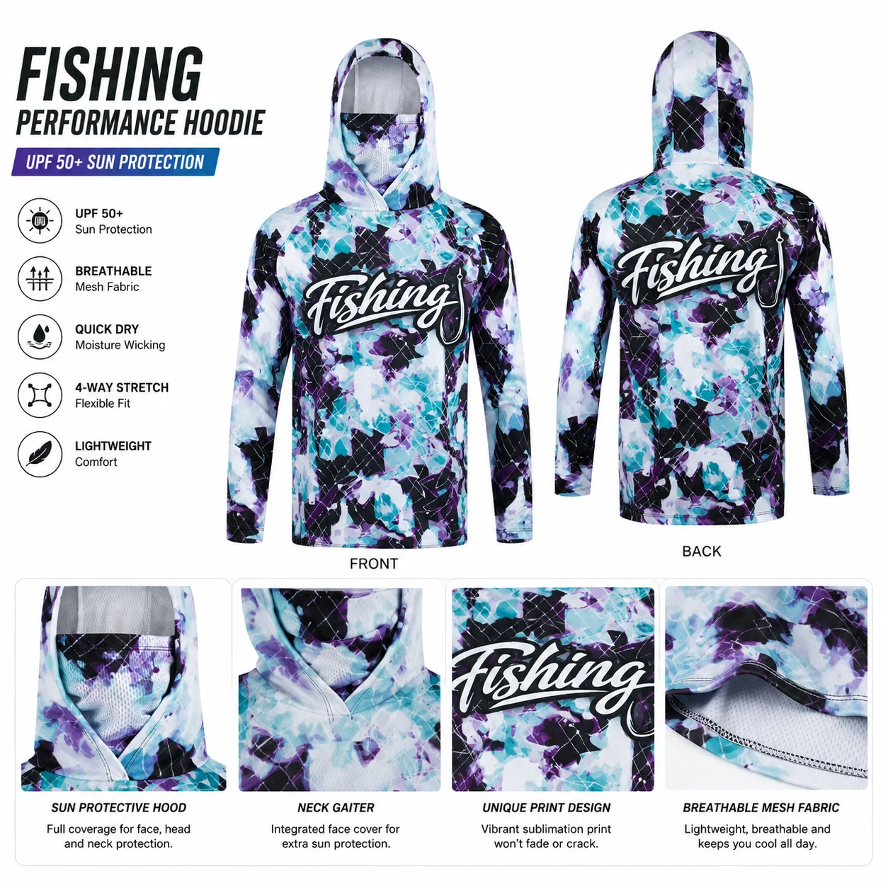 Fishing Shirt Hooded Men Fishing Clothes Long Sleeve Outdoor Summer Mask Hoody Tops Sun Protection Performance Jersey