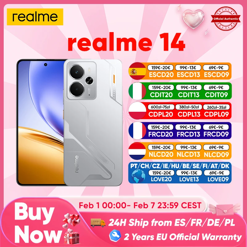 2025 World Premiere realme 14 Smartphone 5G Snapdragon 6 gen 4 6.67 ''120Hz AMOLED Display 6000mAh Titan batteria 50MP OIS Camrea