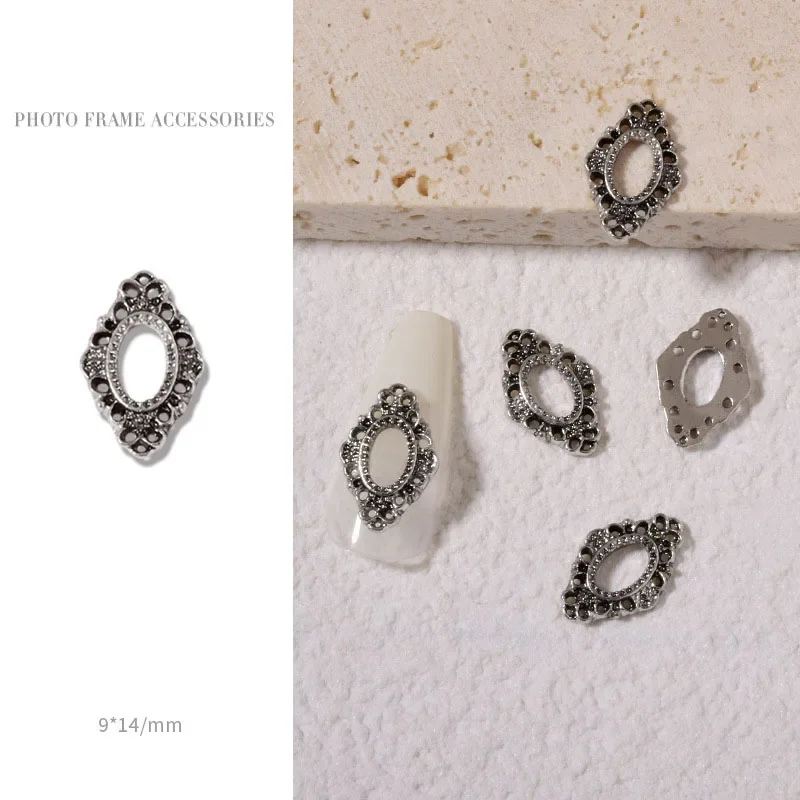 Retro Gold Metall 3D Charm Fotorahmen Set mit Legierung Ohrstecker Nail Art Maniküre Schmuck Zubehör Kit – 5 Stück