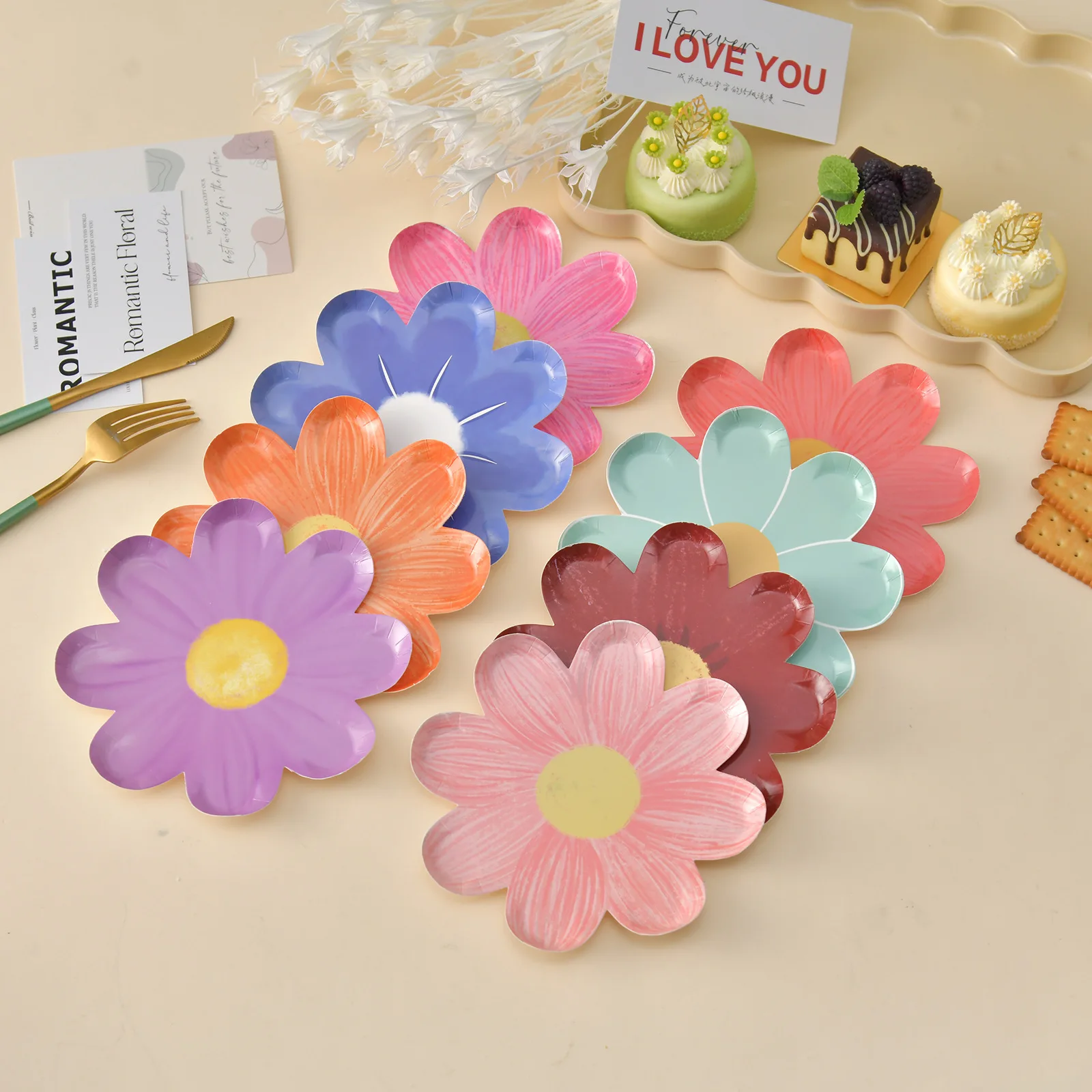 Disposable Daisy Paper Plate Flower Meal Plate Picnic Cake Plates Birthday Theme Party Decoration