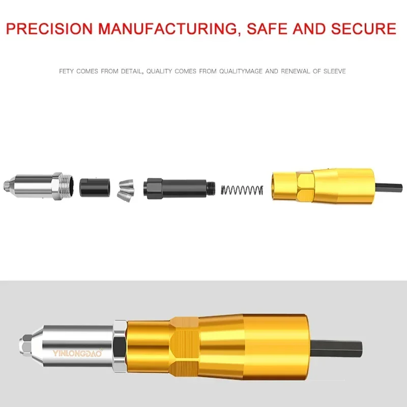 Electric Rivet Gun Drill Adapter Riveting Tool Cordless 2.4-4.8mm Different Guide Nozzle Models Power Tool Accessories