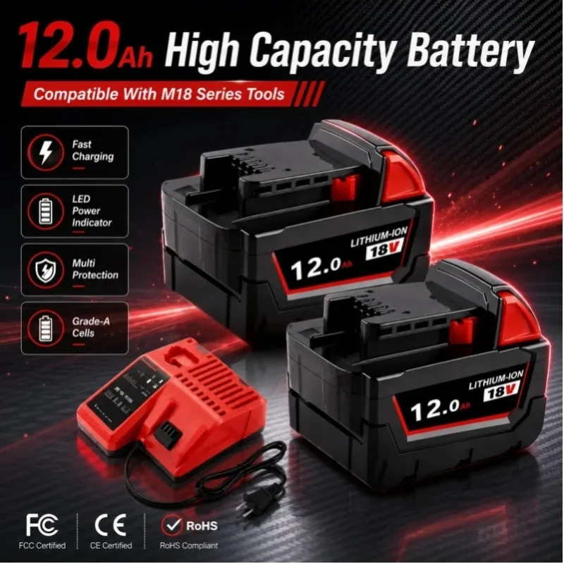 Für Milwaukee Akku M18 18V 6,0Ah 9,0Ah Ersatz-Lithium-Akku für Milwaukee M18 48-11-1815 48-11-1850 2604-22 Batterie