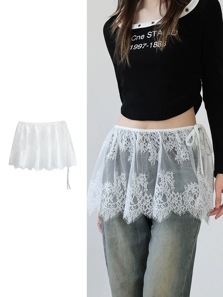 

Кружевная юбка, женская внутренняя одежда с поясом, белая, Me, новая юбка трапециевидной формы с поясом, закрывающая подол, верхняя одежда