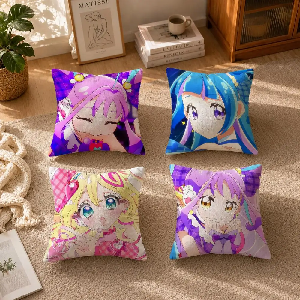Anime-You and Idol Pretty CureS Cushion Cover Soft Short Plush Zippered Cushion Covers 40/45/50cm Square Decor for Sofa Home