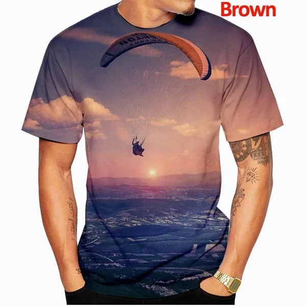 Summer Men Paragliders Flight Short Sleeve Causal Harajuku T-shirt Tops