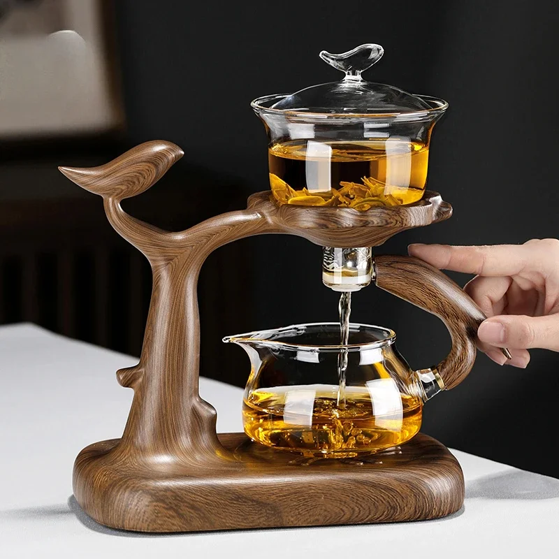 Kung Fu tea set 2024 new glass automatic magnetic suction teapot to make  household lazy  artifact