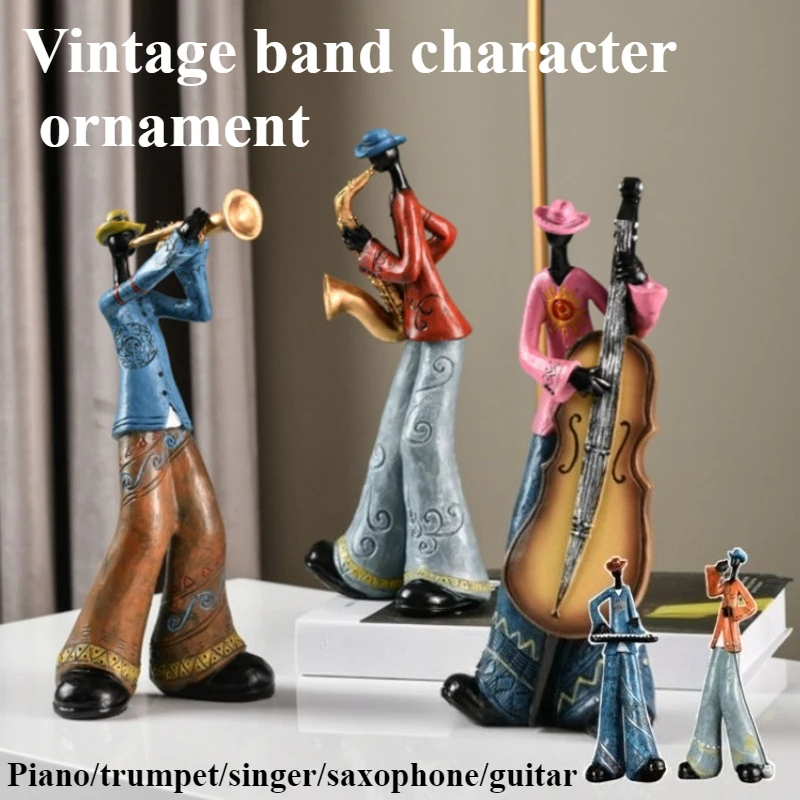 

Винтажные фигурки группы, фортепиано/труба/певец/саксофон/гитара, украшение для гостиной, кабинет/TV шкаф, ремесленный домашний декор из смолы