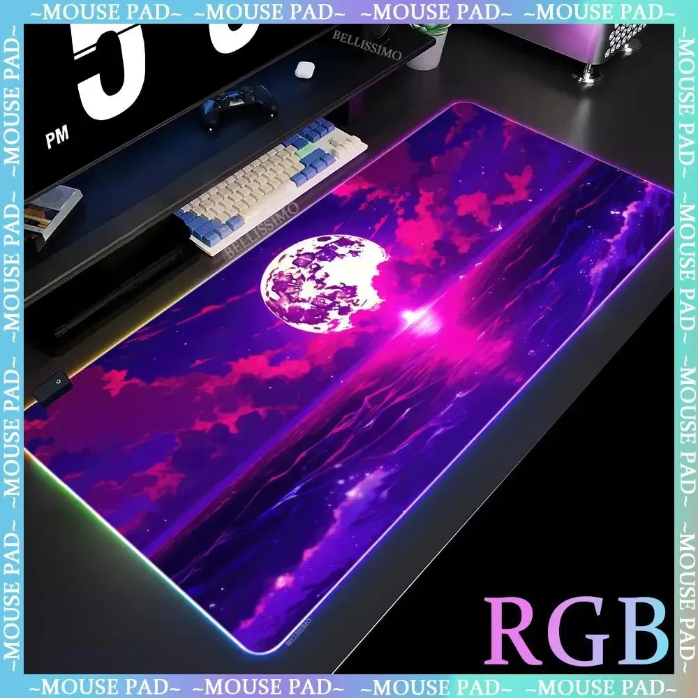 XXL Mouse pads RGB large rubber table mat computer pad starry sky red moon office computer carpet luminous non-slip keyboard pad