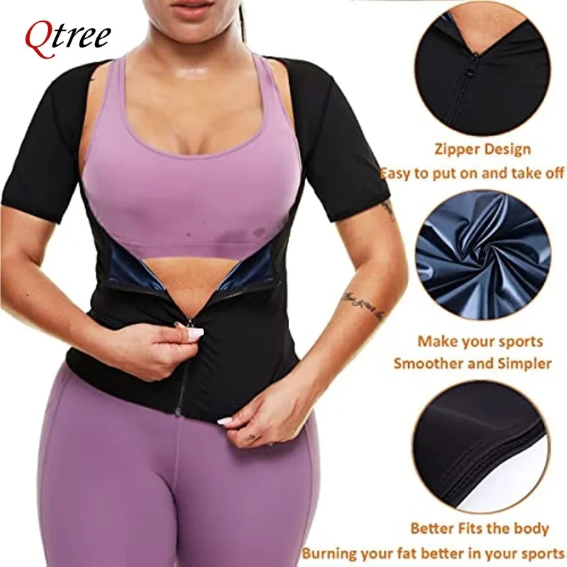 Qtree Workout Shapewear for Women Weight Loss Sauna Effect Body Shaper Waist Trainer Arm Slimmer Shirt Bodybuilding Trimmer Belt